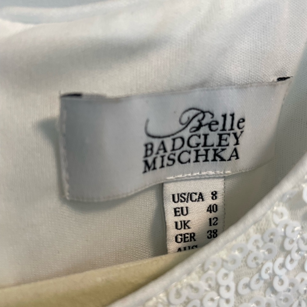 Belle by Badgley Mischka, sz 8, white lines sequined sleeveless bridal crop top - Picture 2 of 8